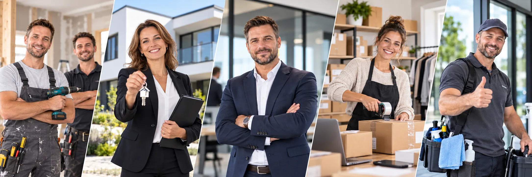 Unternehmerinnen und Unternehmer aus Handwerk, Immobilien, Dienstleistung, E-Commerce und Reinigung